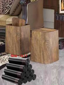 Faux Wood Grain Bathroom Trash Can, Compact & Durable Plastic Garbage Bin With Built-In Handle, Easy To Clean, Rust-Resistant, Space-Saving Design, Suitable For Bathroom, Laundry Room And Small Home Office - Multicolor - View 5