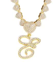 字母吊坠项链 迈阿密链条项链 女士嘻哈镶钻字母吊坠项链 珠宝礼物 - 愛心字母項鍊 - 查看 21