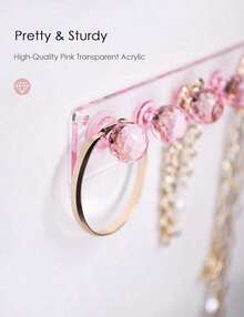 Necklace Holder Pink, Acrylic Necklace Hanger Wall Mount, Hanging Necklace Organizer, Jewelry Hooks For Necklaces, Bracelets, Chains - 彩色 - 查看 3