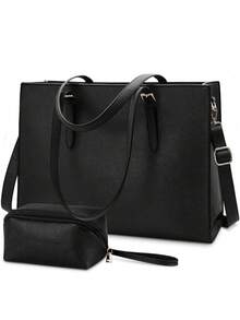 多功能手提包/笔记本电脑包/防水轻便皮革公文包，适用于15.6英寸笔记本电脑，商务办公公文包，大容量手提包/单肩包，专业办公工作包，带手拿包 - 彩色 - 查看 3