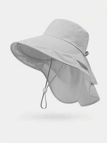 Women's Summer Sun Hat, Outdoor Cycling Neck Protector, Wide Brim, Breathable, Foldable, Hiking Bucket Hat, Fashionable, Versatile, Solid Color, Casual, Polyester Fiber (Polyester) Solid Color Windproof And UV Protection Hat For Spring And Summer., Beach, Vacation - Hat - View 13