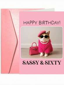 60th Birthday Card - Playful Cat - Gifts For Ladies, Girls, Best Friends, Best Friends, Glasses Wearing Cat, Wonderful Pets - Multicolor - View 7