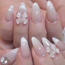 24 móng tay giả hình hạnh nhân dài vừa phải, 1 hộp, kiểu ombre mắt mèo, thanh lịch, tối giản, thiết kế nơ 3D, đa năng dùng hàng ngày, kèm 1 dũa móng và 1 keo dán móng. - Nhiều màu - Xem 3