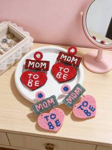 1 Pair "MOM TO BE" Rice Bead Pearl Drop Earrings, Mother's Day Creative Gift Handmade Heart Letter Pendant Earrings, Mother's Day Gift - Multicolor - View 3