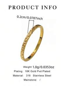 1pc French Minimalist Elegant Carved Asymmetrical Thin Hoop Ring, 316 Stainless Steel Material, 18K Plated Inside & Outside, Waterproof Fade-Resistant, Suitable For Daily Casual, Travel, Beach Wear, Stackable Design For Women - Thin "Crushed Ice" Women's Ring - View 2