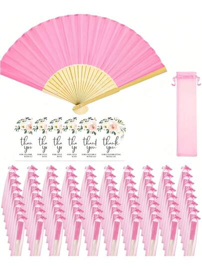 Fan Gift Set - Perfect For Him Or Her. This Pink Folding Fan Set Includes A "Thank You" Card And A Sheer Organza Pouch. An Ideal Gift For Bridesmaids, It Also Serves As Beautiful Wedding Decor, A Fun Photo Prop For Bachelorette Parties, And A Perfect Wedding Favor-Making It An Excellent Choice For Any Gathering Or Event