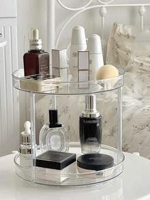 1个360°旋转化妆品收纳盒，大容量透明梳妆台收纳盒，可收纳化妆品、珠宝和杂物 - 無色 - 查看 5