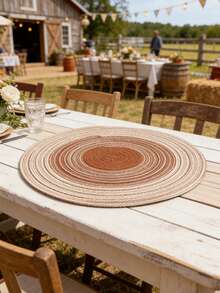 1/4/6pcs Bohemian Woven Round Placemats, Solid Color Woven Lace Tablemats, Non-Slip Pads, Home Kitchen Decor, Bowl Dish Cup Coasters, Suitable For Holiday Party Birthday Wedding Banquet - Multicolor - View 3