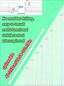 1pc Super Long Stainless Steel Telescopic Rod, Curtain Rod, Door Curtain Rod, Wardrobe Rod, Shower Curtain Rod, Tension Rod, Drying Rack, Curtain Pole, Wardrobe Hanging Rod, Extendable Rod, Laundry Drying Rod, Rod Bracket, Kitchen Organizer Rod, Black Room Divider, Spring Curtain Rod, Spring Shower Curtain Rod, No Drilling Required, Adjustable Bathroom Divider Spring Rod, Adjustable Black Shower Curtain Rod - Shower Curtain Rod - View 18