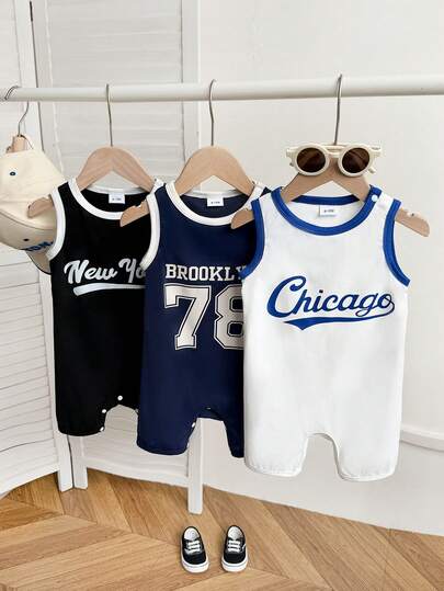 男婴休闲纯色背心短裤三件套，适合日常穿着和上学，夏季款