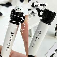 2pcs Random Mule Tea Cup Cat Rotating Neutral Pens, Creative Cute High-Quality Pens For Students, Quick-Drying Black Ink - Multicolor - View 3