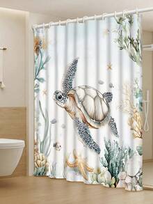 Bộ 4 món đồ dùng phòng tắm cao cấp họa tiết rùa san hô dưới nước, bao gồm rèm tắm, 12 móc nhựa, thảm chống trượt phòng tắm, nắp bồn cầu hình chữ U, phụ kiện trang trí phòng tắm hiện đại. - A - Xem 9