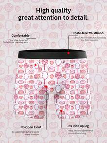 男士创意印花平角内裤，1条装，印有可爱糖果、棉花糖、甜甜圈图案，涤纶面料，休闲居家服，是情人节和甜点主题礼物的理想之选。 - 粉色 - 查看 3