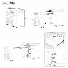 Kitchen Island With Wheels, Extendable Dining Table With Power Strips And Ribbed Glass, Sideboard With One Drawer, Serves As A Kitchen Island, Sideboard For Kitchen And Dining Room (White+Natural) - Khaki - View 5