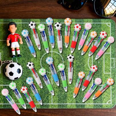 Bộ 10 bút bi mini hình quả bóng đá nhiều màu sắc, dễ thương và vui nhộn, 4 trong 1, bút bi sành điệu, quà tặng sinh nhật, đồ dùng dạy học lễ Phục sinh, quà tặng hoàn hảo cho bữa tiệc bóng đá.
