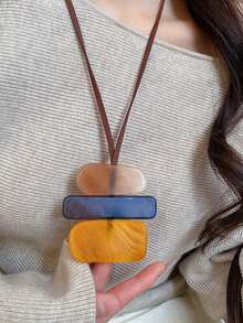 1pc Bohemian Style Long Pendant Necklace, Vintage Geometric Sweater Chain Accessory With High-End Vibe - Multicolor - View 2