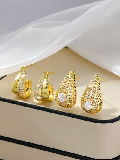 1 Pair/Set Women's Hollow Out Vintage Water Drop Earrings, Exquisite Fashion, Super Shiny Rhinestone Inlaid, Personalized Luxury Design, Suitable For Office Lady, Dating, Party, Gift For Girlfriend, Bestie