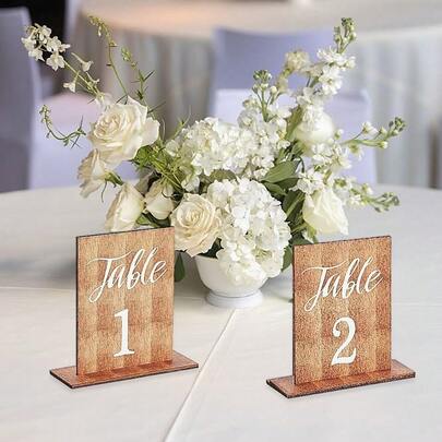 Số bàn cưới hai mặt, bền chắc, số từ 1-20, bảng số bàn bằng gỗ họa tiết cổ điển, thích hợp cho tiệc tùng.