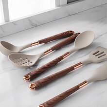 Bộ dụng cụ nhà bếp silicon mới 11 món, chảo chống dính cán gỗ vân mạ vàng, thìa và muỗng chịu nhiệt. - A - Xem 7