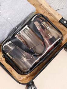 1pc PVC Transparent Cosmetic Bag, Handheld Toiletry Pouch, Makeup Bag, Travel Essential - Multicolor - View 5