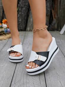 Dép lê đế xuồng hai tông màu thời trang nhẹ, mẫu mới năm 2026 dành cho nữ. - Đen và trắng - Xem 6