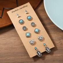 In Stock Bohemian Style Alloy Turquoise Stud Earrings, Unisex - Bohemian Style Earrings - View 4
