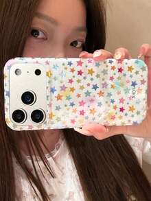 可爱Y2K风格彩色波点星星渐变图案手机壳，适用于 17 Pro Max、17 Pro、16 Pro Max、16、17、15、14 Plus、13、12 Pro Max、11，闪亮箔面质感软壳保护套 - 星星 - 查看 5