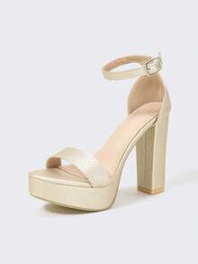 女士高跟鞋，欧美厚底镶钻凉鞋，适合T台走秀、钢管舞、舞台表演 - 金色 - 查看 7