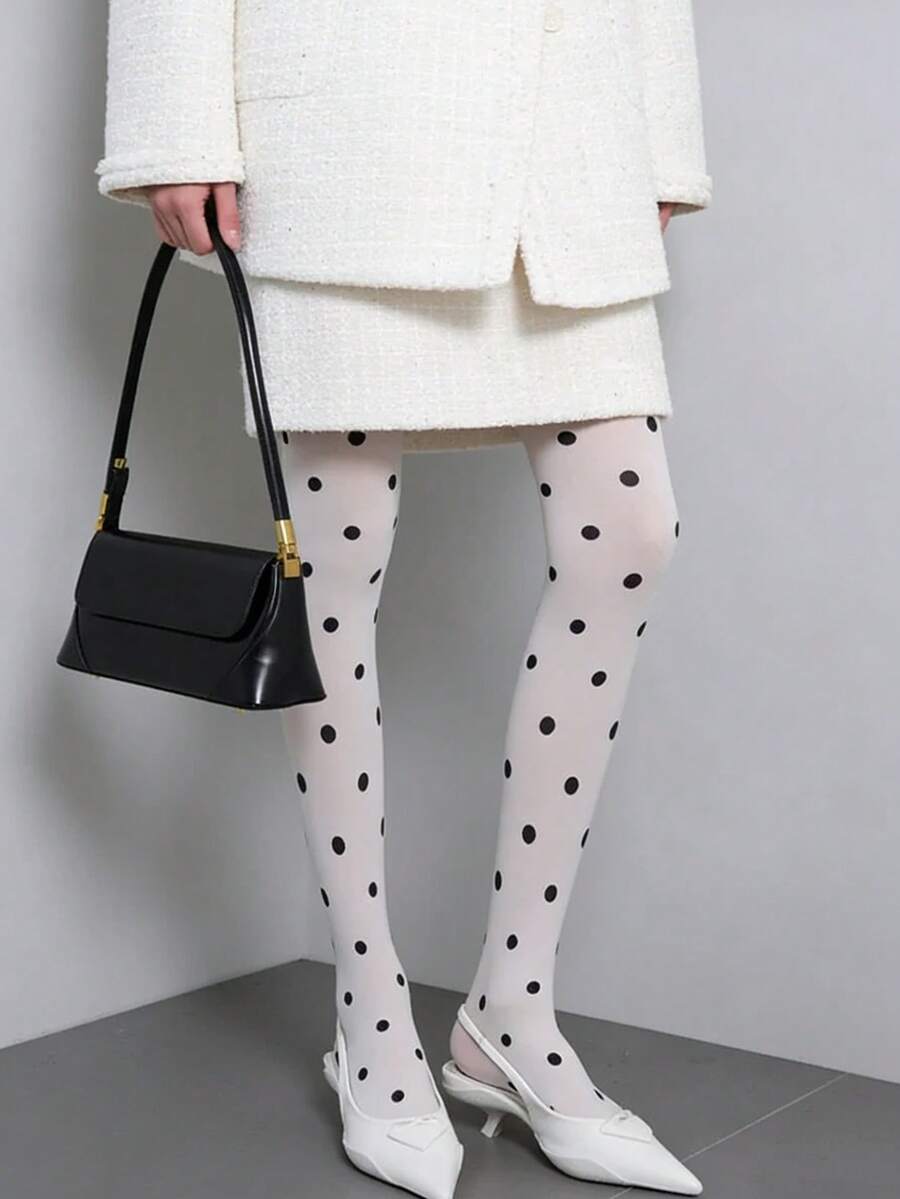 Y2K Cute Polka Dot Sheer Pantyhose – Retro High Waist Stretchy Tights For Daily Wear - Multicolor - View 1