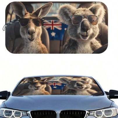 1 chiếc tấm che nắng ô tô hình Kangaroo & Gấu trúc dễ thương, phụ kiện thời trang dành cho nữ, được làm từ sợi polyester, phù hợp với nhiều loại kính chắn gió phía trước ô tô, có chức năng cách nhiệt và bảo vệ sự riêng tư, giúp giữ cho xe luôn mát mẻ, có thể gấp gọn để dễ dàng cất giữ.