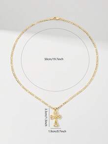 1pc Classic European & American Style Copper Inlaid Zirconia Small Hollow Cross Jesus Pendant Necklace, Limited Edition, Suitable For Christmas/Thanksgiving/Halloween/Mother's Day/Valentine's Day Gifts, Catholic First Communion, Daily & Holiday Wear, Prayer - Yellow Gold - View 7