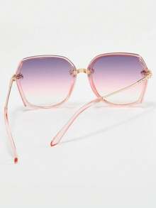 1pc Women's Square Fashion Sunglasses, UV Protection, Gradient Color, Metal Temples With Rhinestone Embellishment, Retro Style Suitable For Summer, Beach, Travel, Outfit, Vacation - Pink - View 3