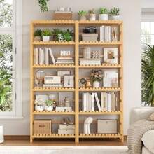 6-Tier Bamboo Shelf Bamboo Bookcase with Adjustable Shelves Free Standing Storage Shelf Unit Plant Flower Stand for Kitchen Bathroom Home Office Natural - 1 - Ver 6