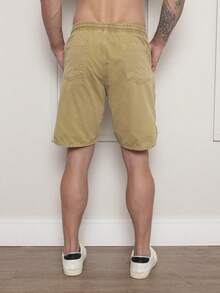 Men's Bermuda Shorts In Twill Fabric With Elastic Waistband - Marrón - Ver 5