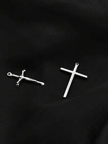 1件波西米亚风格十字架形宗教元素吊坠，适合日常佩戴 - 銀色 - 查看 4