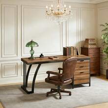 Home Office Desks - Black+Brown + Metal & Wood - View 4