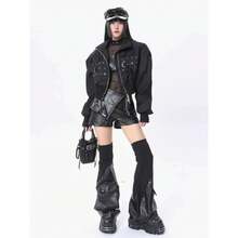 Y2K Faux Leather Leg Warmers With Pocket, Punk Slouchy Boot Covers For Streetwear & Festival Outfits - 黑色 - 查看 3