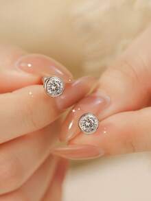1 Đôi bông tai đính đá Moissanite tròn, quà tặng trang sức cao cấp dành cho nữ, quà tặng trang sức chất lượng cao bằng bạc sterling 925. - Bông tai tròn - Xem 2