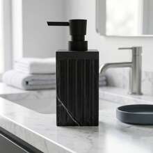 黑色皂液器，饰以竖条纹大理石纹，现代奢华风格，适用于浴室、厨房台面，液体可重复灌装瓶 - 方形 - 查看 5