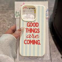 1 pieza Funda de teléfono de material TPU con patrón de rayas azul lechoso y mensaje, adecuada para iPhone 17 Pro Max/17/16 Pro Max/15/13/12/11, S20 FE/A15/S24/A55, Note 11/Note 12/Note 13 Pro, protección suave antideslizante de cobertura completa - Blanco - Ver 1