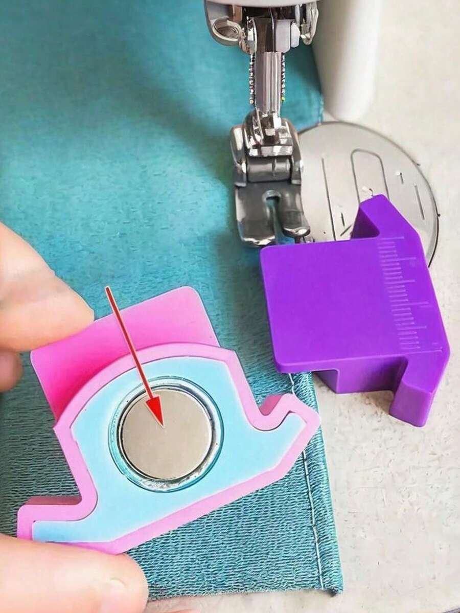 Multi-Color Magnetic Sewing Machine Guide Rail With Anti-Roll Fabric Protection And Scale Positioner - Plastic Material, No Battery Required