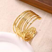 Women's Irregular Geometric 304 Stainless Steel Cuff Bracelet, Gold Adjustable Wave Statement Jewelry - Vòng tay vàng hở - Xem 4