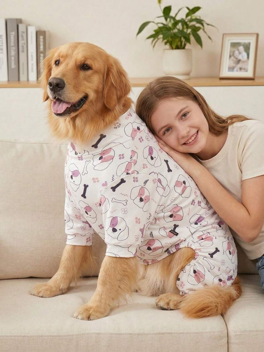 Dog Summer Shedding Hair Control Pajamas - Breathable High Stretch Full Coverage Pet Rompers, Summer Anti Licking & Bug Protective Jumpsuit For Medium Large Dogs, All Over Printing Dog Clothes-Dog Bone Pattern - Multicolor - View 1