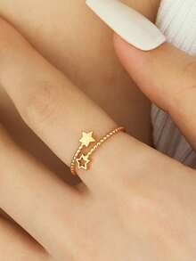 1 chiếc nhẫn hở bằng thép không gỉ tối giản, đối xứng, có thể điều chỉnh kích thước, thích hợp làm quà tặng cho nữ, dự tiệc, họp mặt hoặc đeo hàng ngày. - Vàng - Xem 1