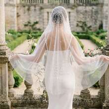 1pc Handmade Beaded Faux Pearl Bridal Veil With Trailing, Wedding Ceremony Accessory - Multicolor - View 6