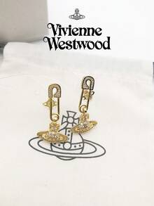 Vivienne Westwood Lucrece Collection Pin Saturn Earrings Gold Tone, Brass, Rhinestone Embellished - 金色 - 查看 7