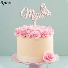 1 cái/3 cái Phụ kiện trang trí bánh hình bướm lấp lánh màu vàng và hồng, thích hợp cho Ngày của Mẹ và tiệc sinh nhật của mẹ. - nhiều màu - Xem 13