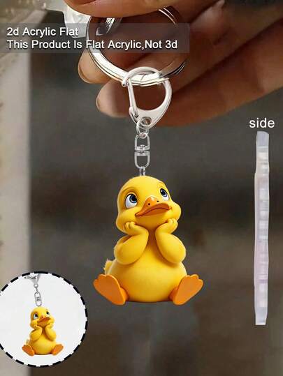 Móc khóa hình vịt vàng dễ thương, dạng phẳng 2D, tương thích với ba lô và chìa khóa xe hơi; được trang bị dây xích thép không gỉ 304, móc khóa thông thường, móc khóa hộp dụng cụ sửa chữa, phụ kiện ba lô vui nhộn, thẻ hành lý, thẻ thú cưng, phụ kiện túi kẹo. Thích hợp làm phụ kiện thông thường cho người bán hàng, người đam mê DIY và các hiệp hội bảo vệ động vật; đồ trang trí treo văn phòng, quà tặng tiệc tùng, mặt dây chuyền điện thoại di động, chìa khóa nhà, phụ kiện túi tập thể dục, nhận dạng hành lý, quà tặng kỷ niệm.