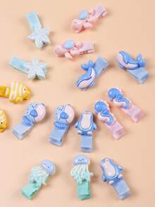16件套发夹，可爱海洋风发夹，日常佩戴及派对发饰 - 彩色 - 查看 3