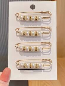 4 chiếc ghim cài áo giả ngọc trai có khóa điều chỉnh chống trượt, thích hợp cho váy, quần, áo len, khăn choàng và các loại trang phục nữ khác. - Nhiều màu - Xem 13